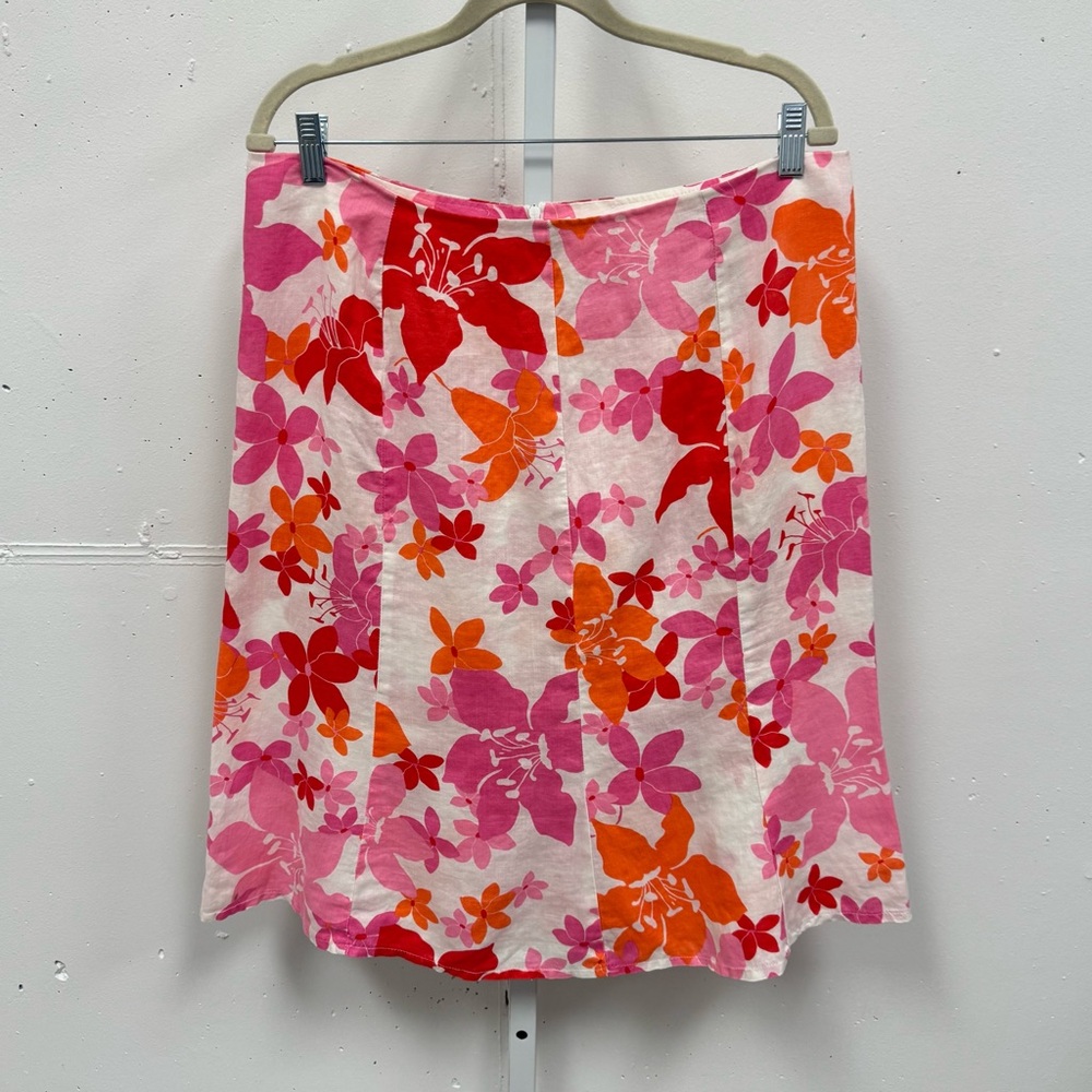 United Colors Of Benetton Hawaiian Floral Boho A-line Knee Length White Pink Med
